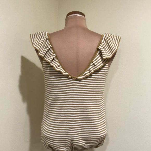 Madewell Belhaven Ruffle Sweater Tank Top Size Medium Heather Camel Brown Stripe - Picture 5 of 10
